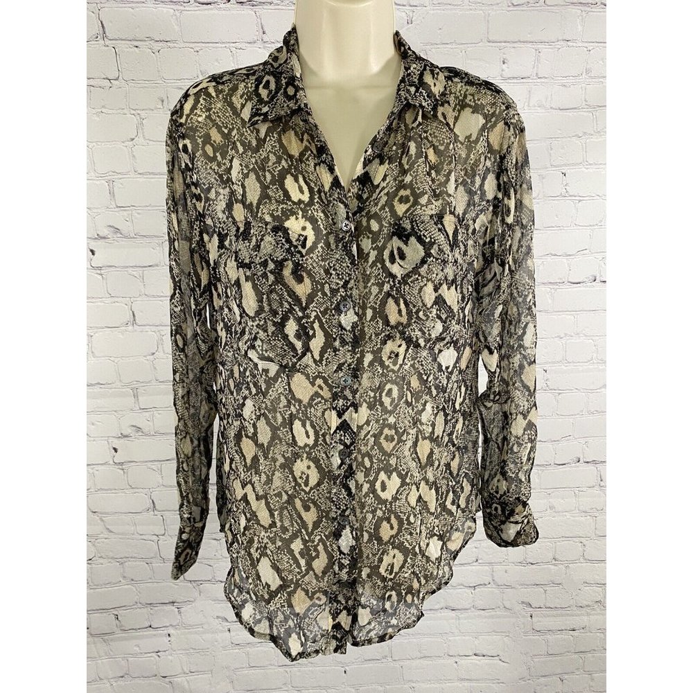 Equipment Femme Silk Animal Print Button Up Blouse Semi Sheer Pockets XS